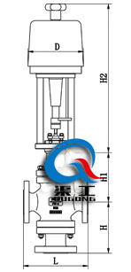 电动三通调节阀配PSL执行器外形尺寸图